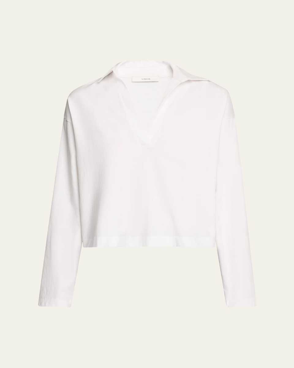 Easy Cotton Long-Sleeve Pullover Polo Top